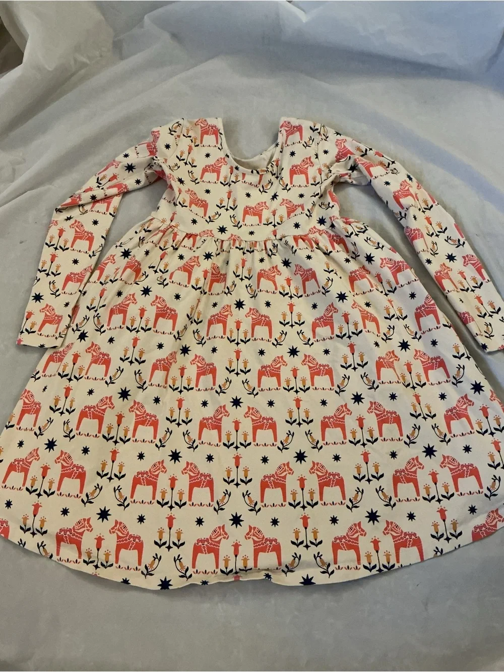 Hanna Andersson long sleeve skater dress pockets dala horse size 12